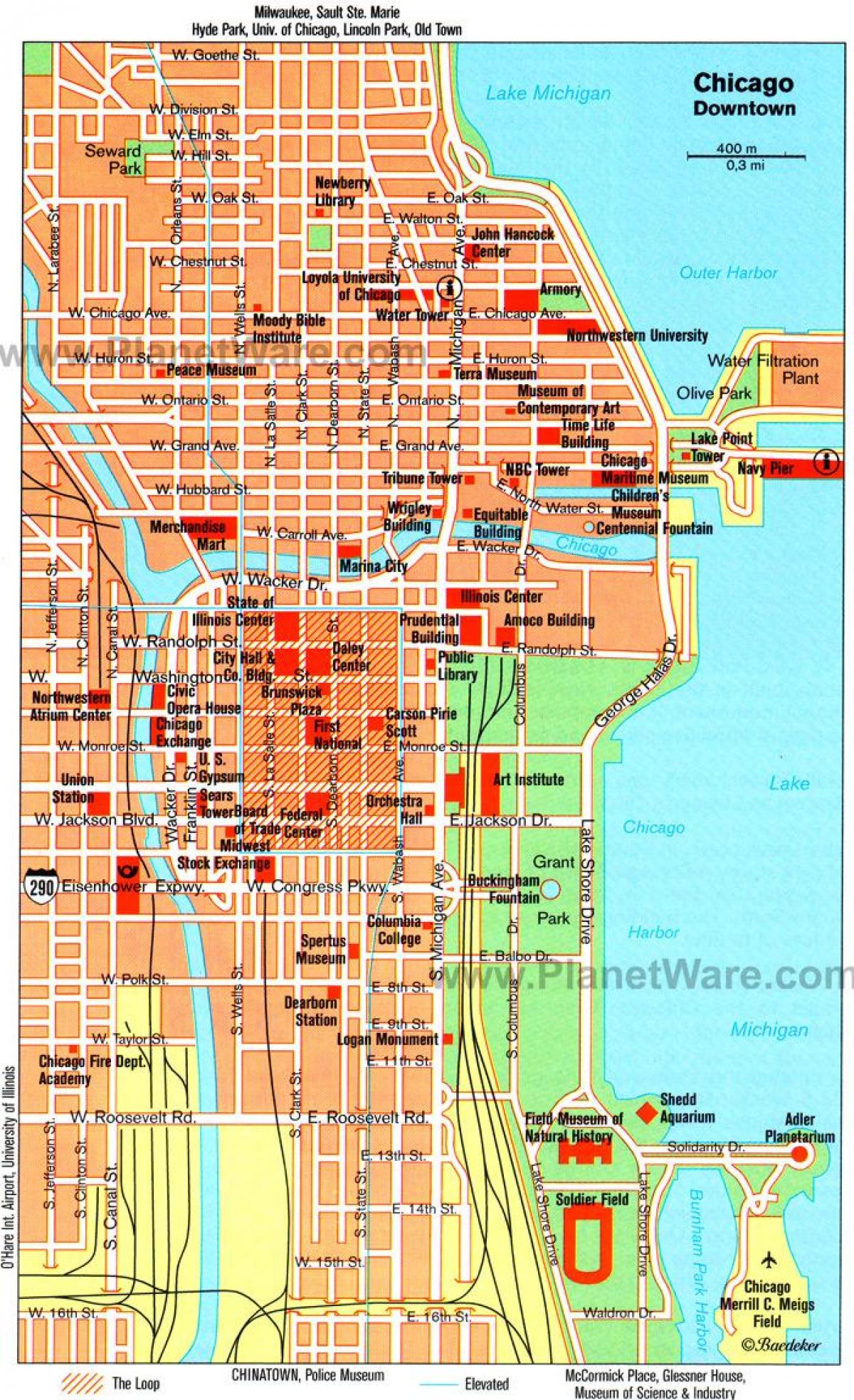 karta över attraktioner i Chicago