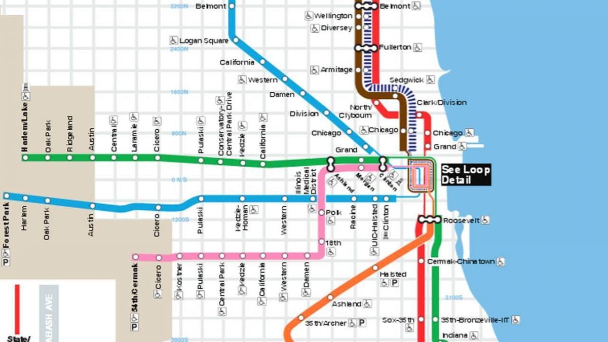 karta över Chicago blå linjen