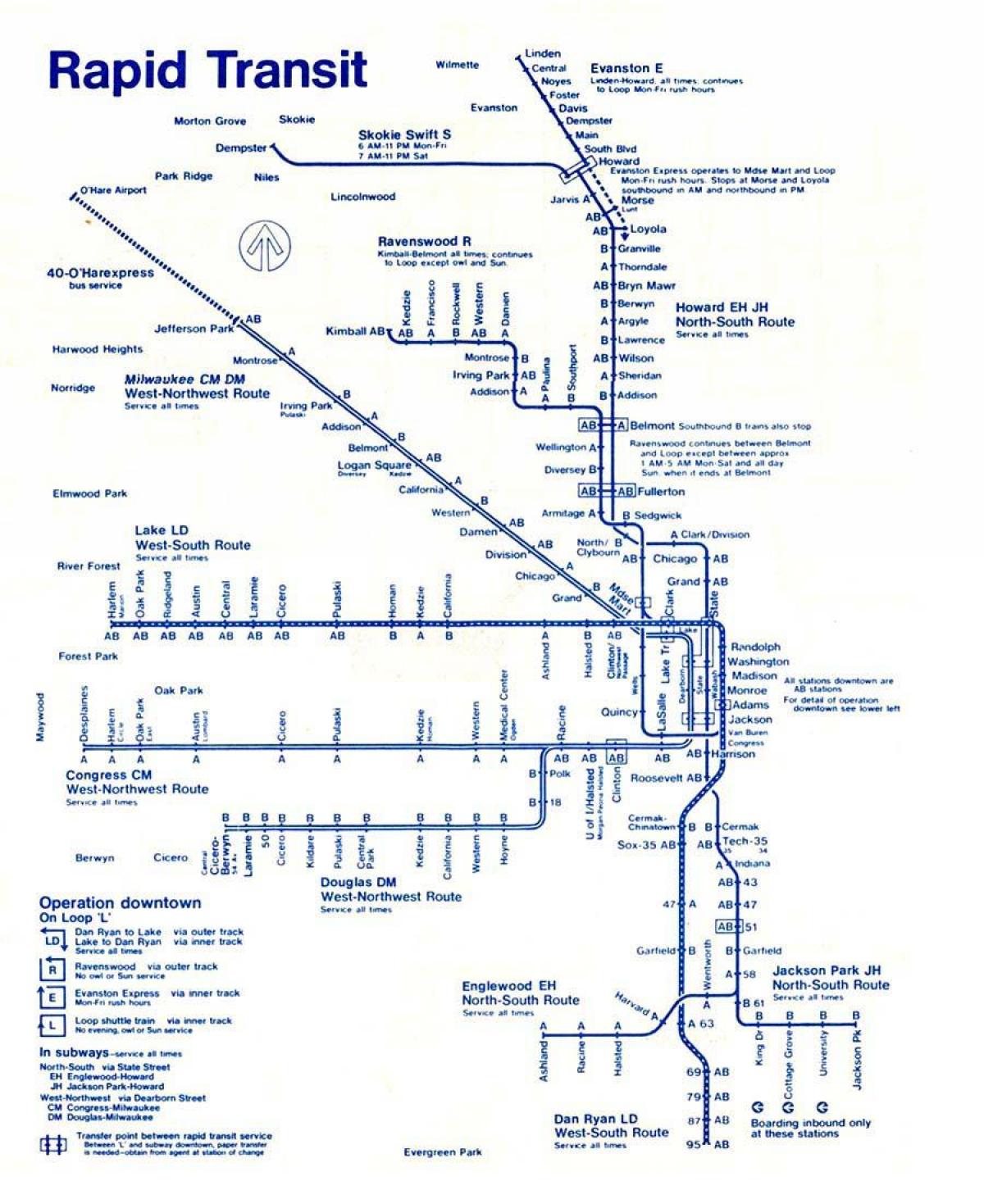 karta över blå linjen Chicago