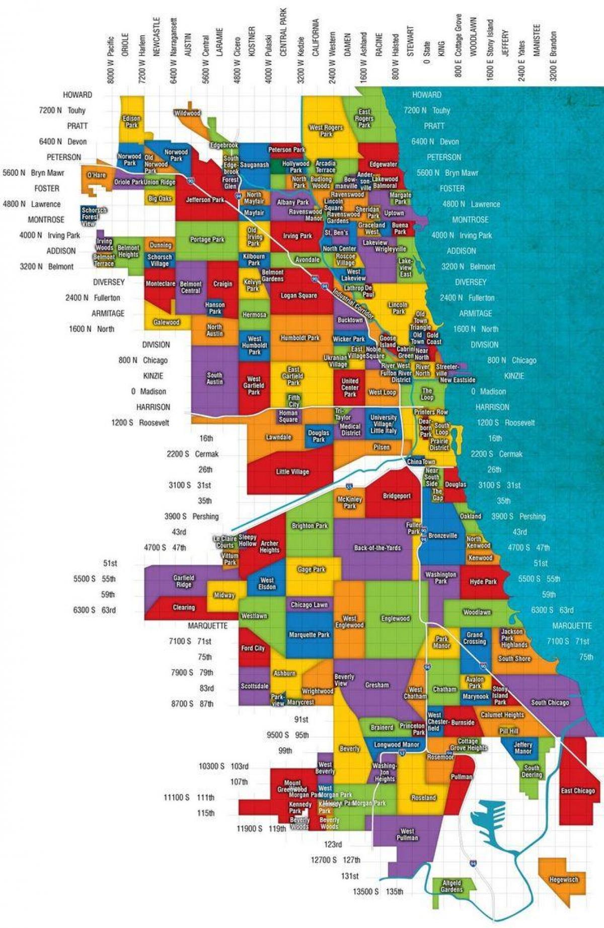 Chicago och förorter karta