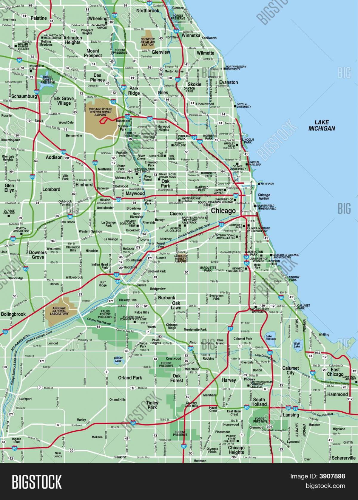karta Chicago-området