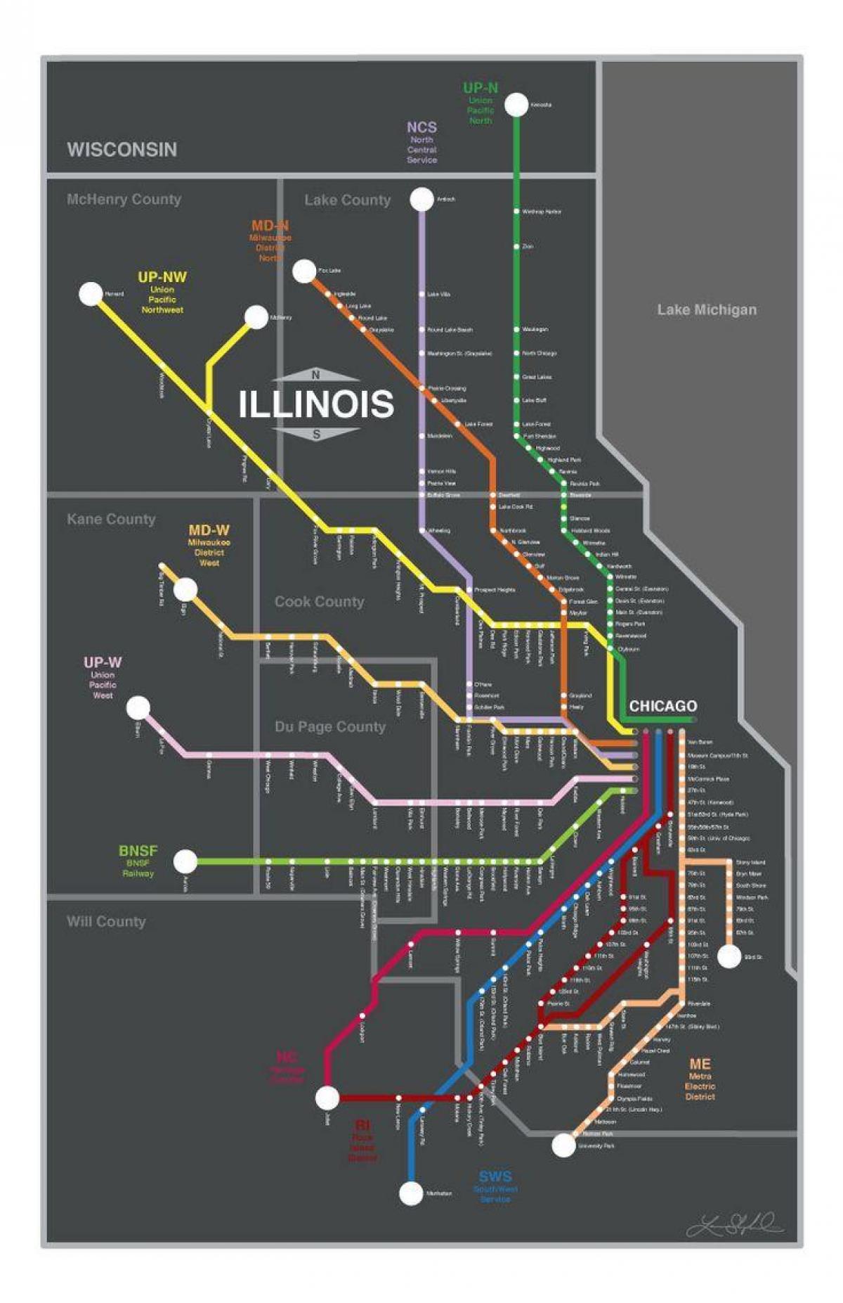 metra tåg karta Chicago
