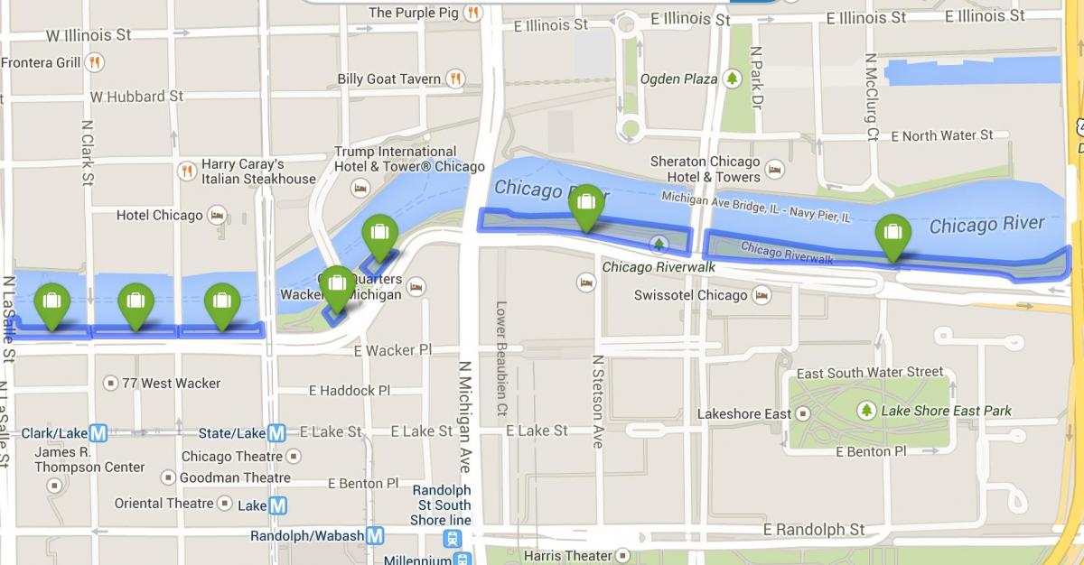 karta över Chicago riverwalk
