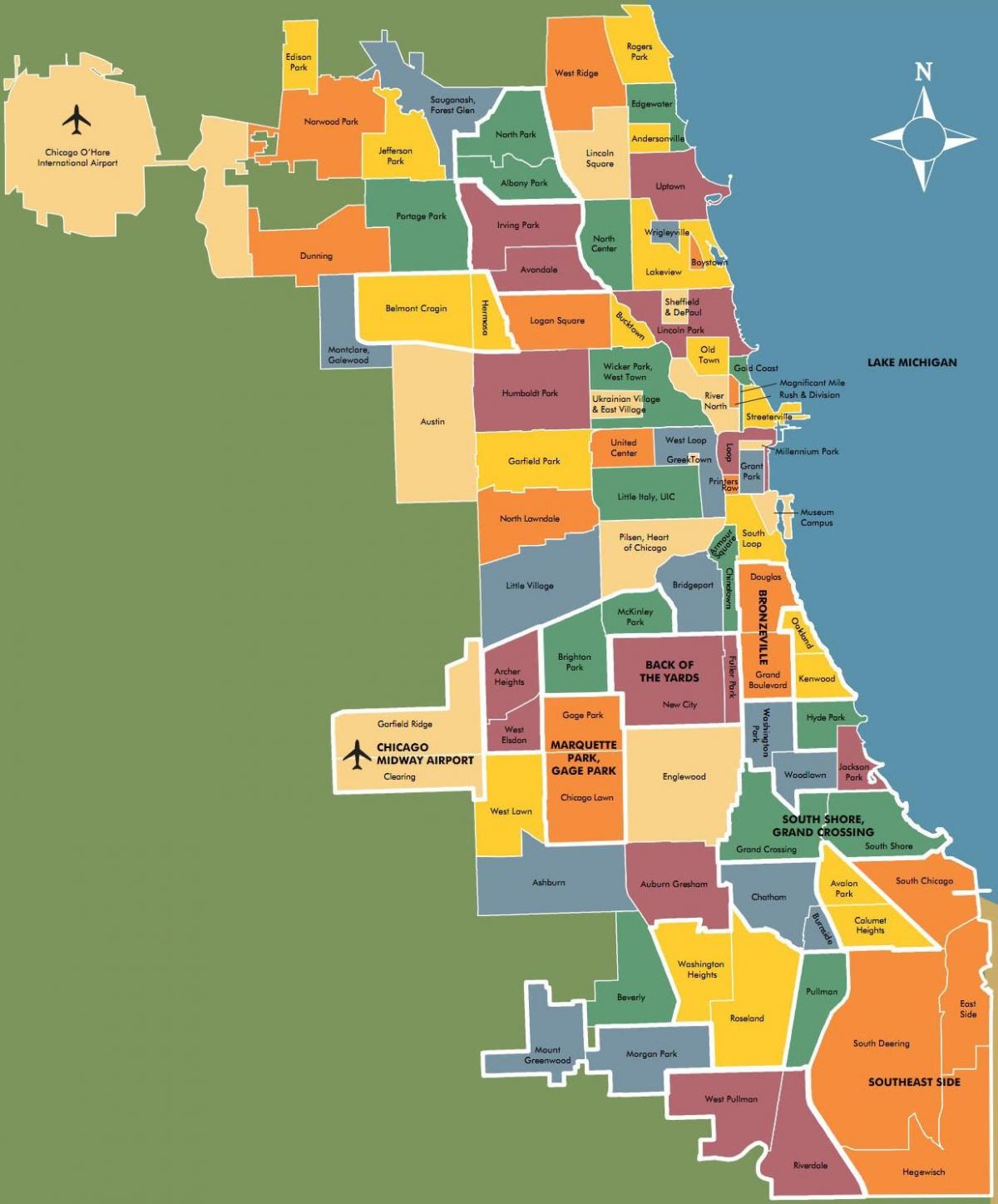 karta över stadsdelar i Chicago