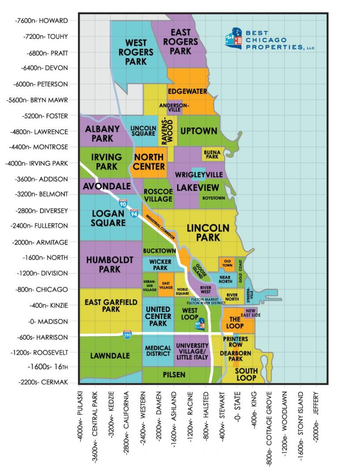 stadsdelar i Chicago karta