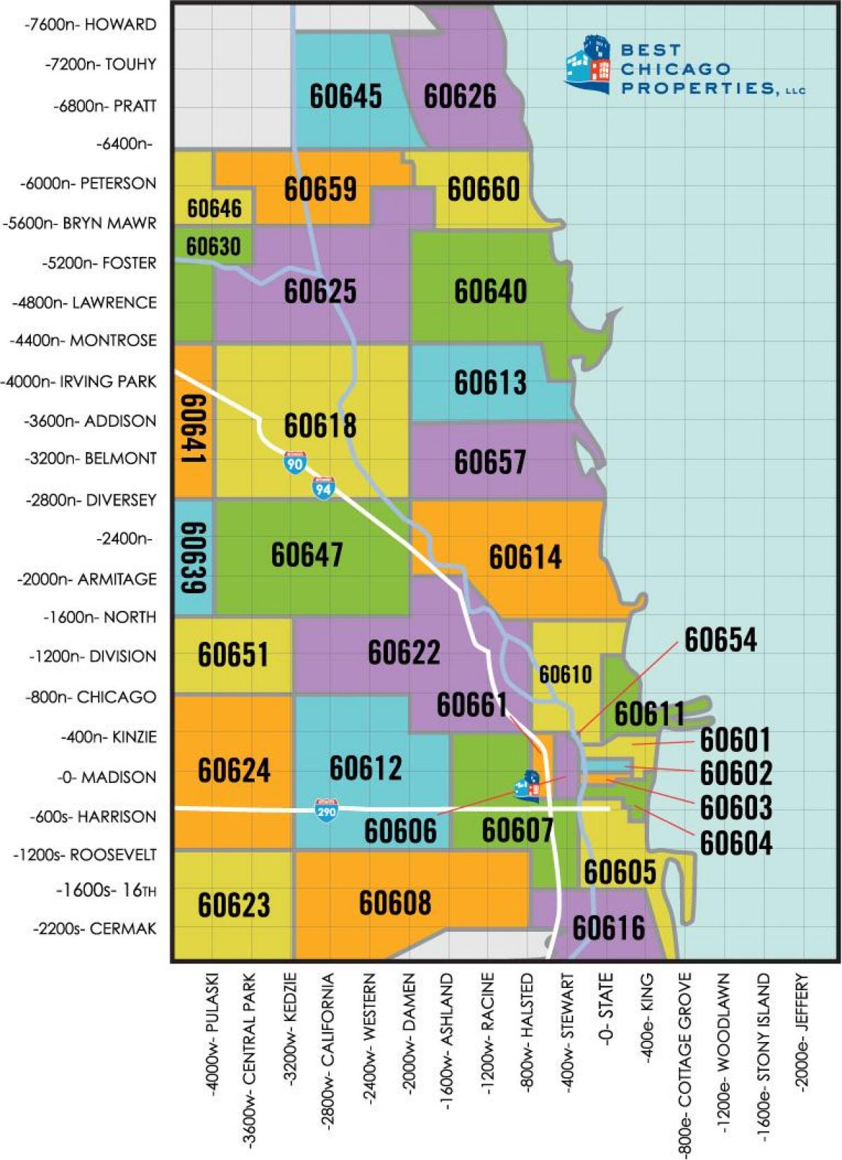 Chicago-området postnummer karta