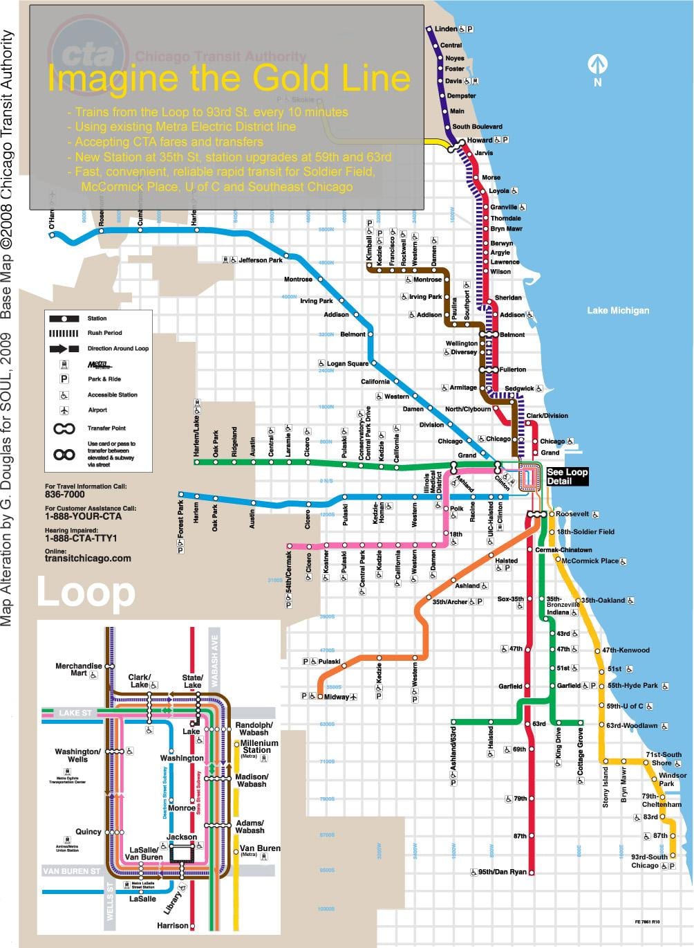 Chicago tåg blå linje karta