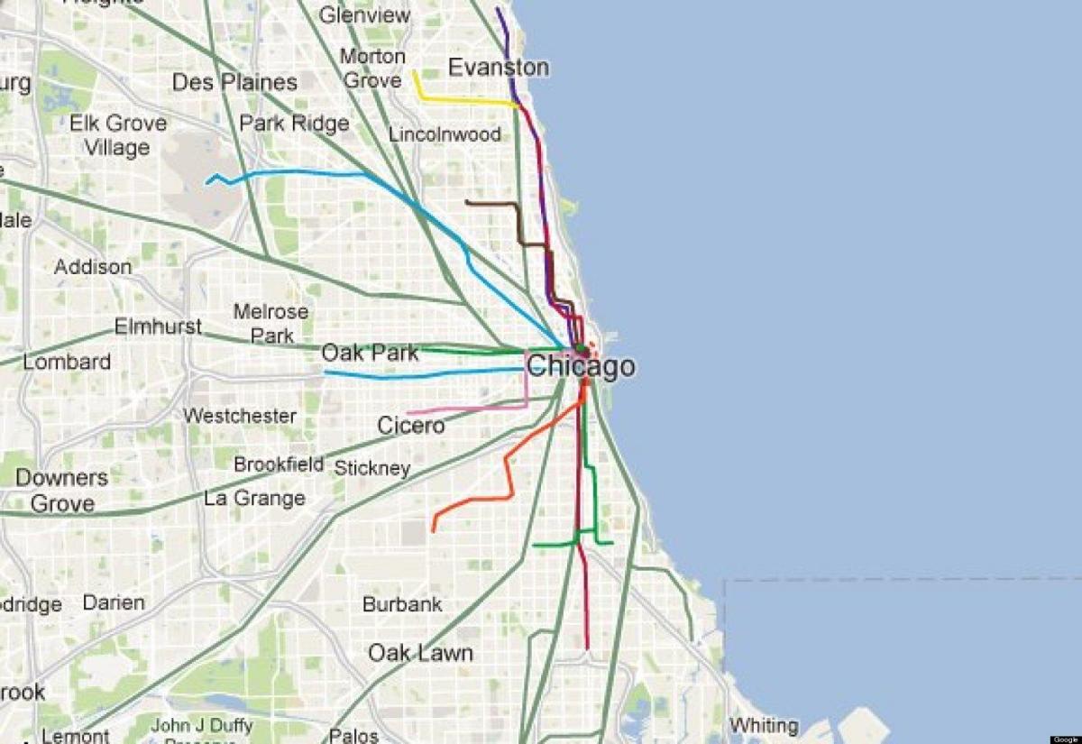 Chicago blå linje tåg karta