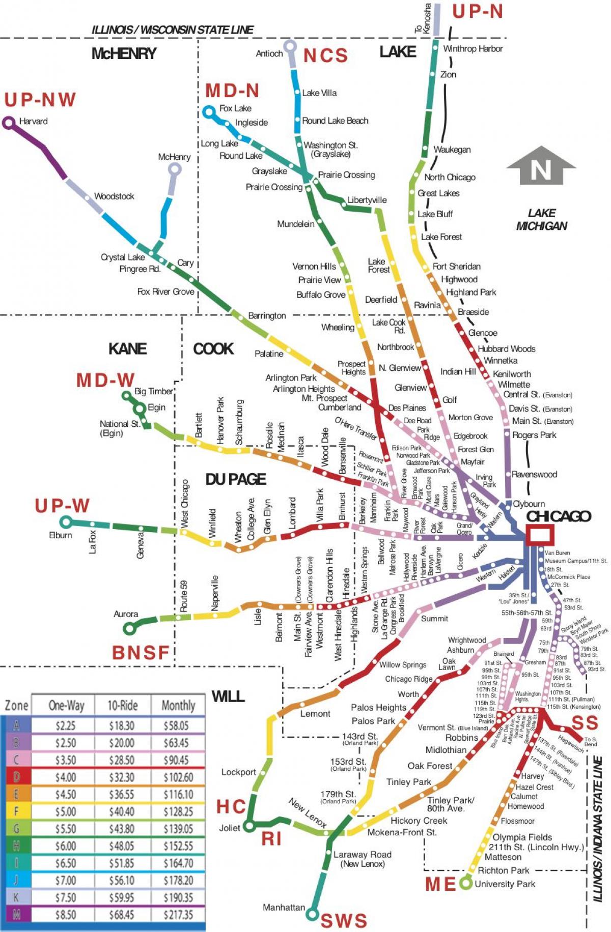Chicago-området tåg karta