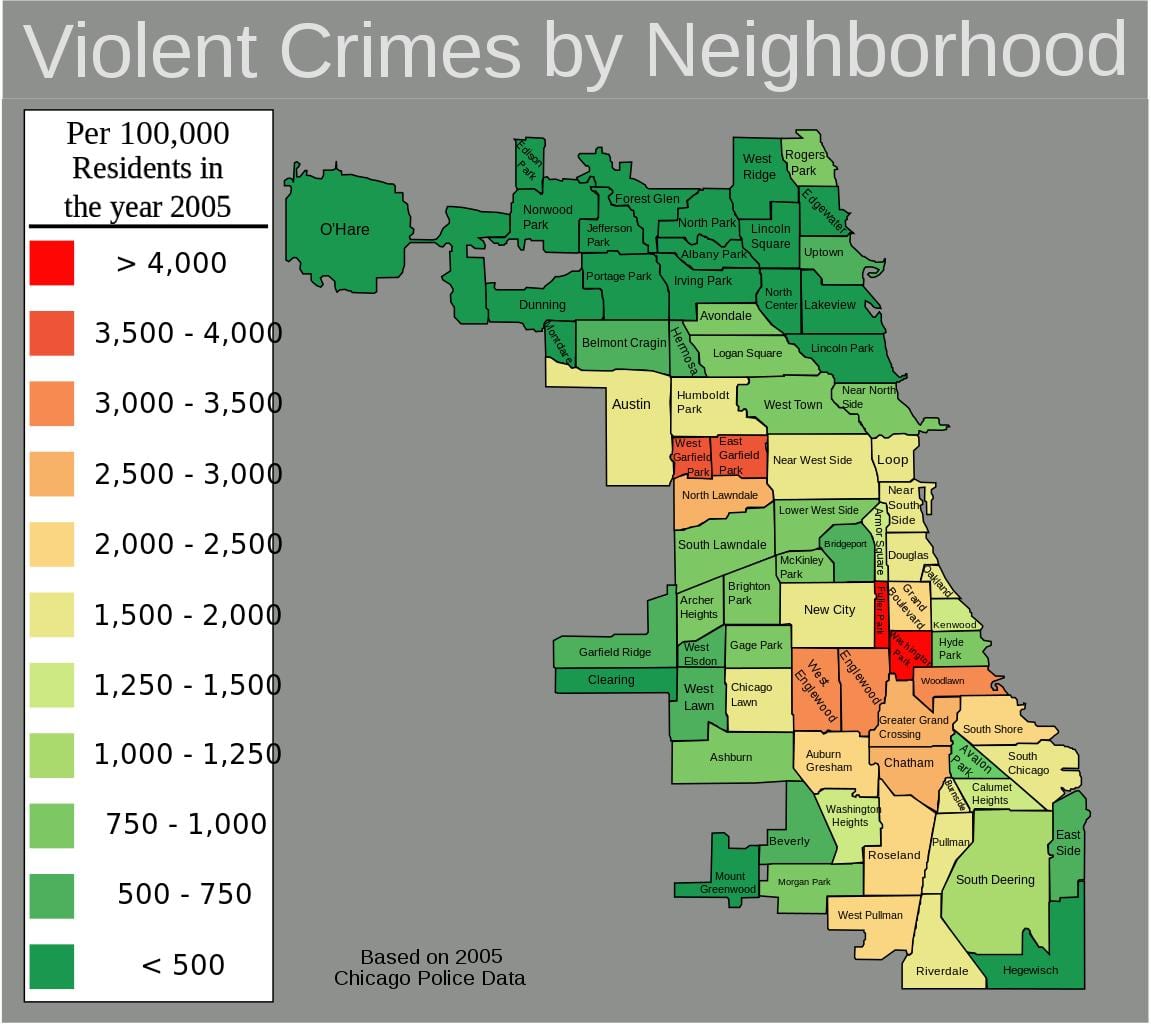 dåliga delarna av Chicago karta