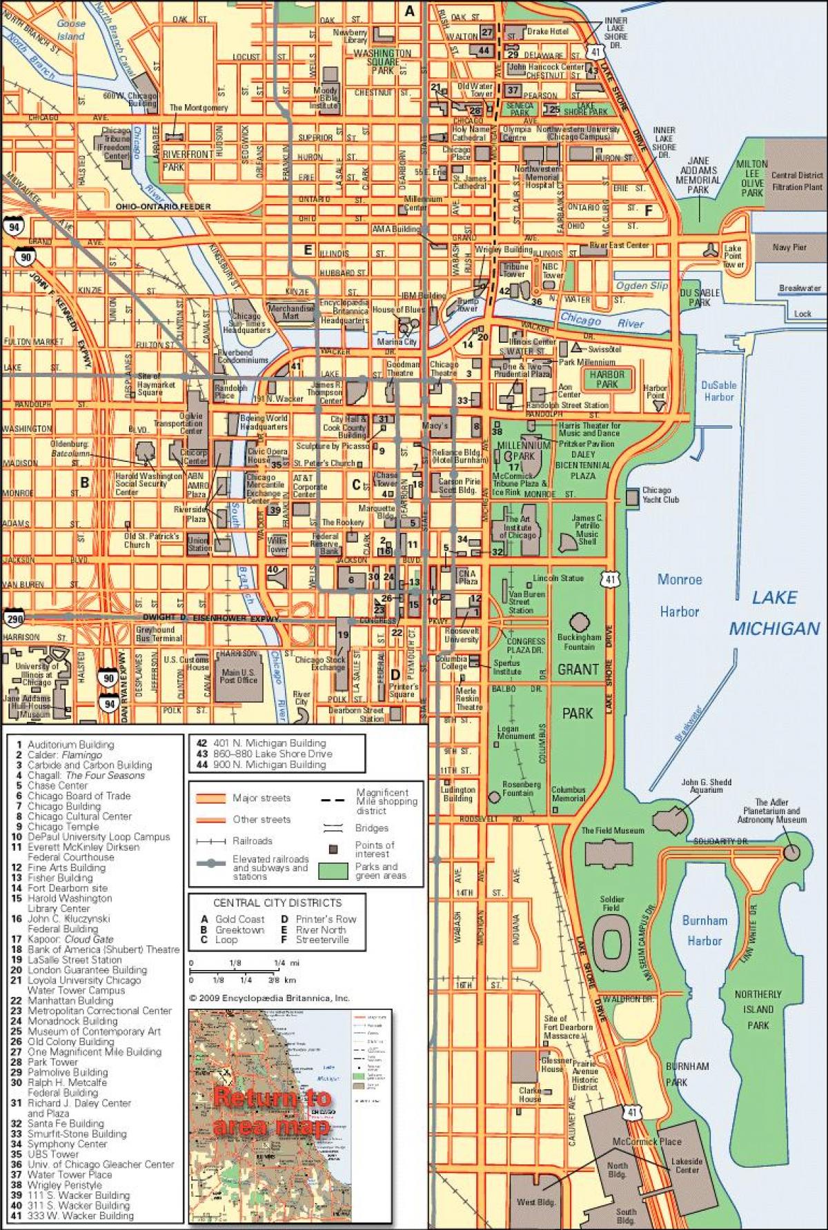 karta hotell i centrala Chicago