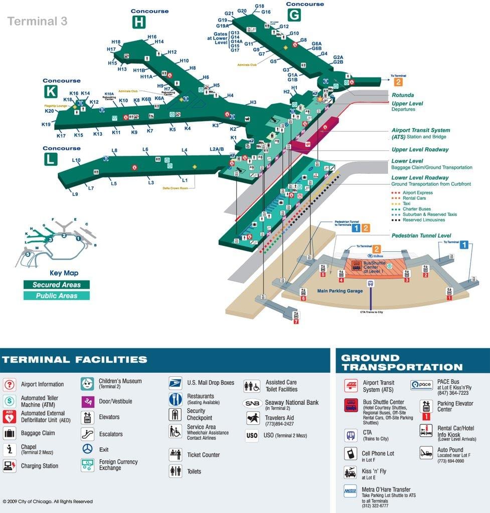 karta över ord terminal 3 karta Chicago