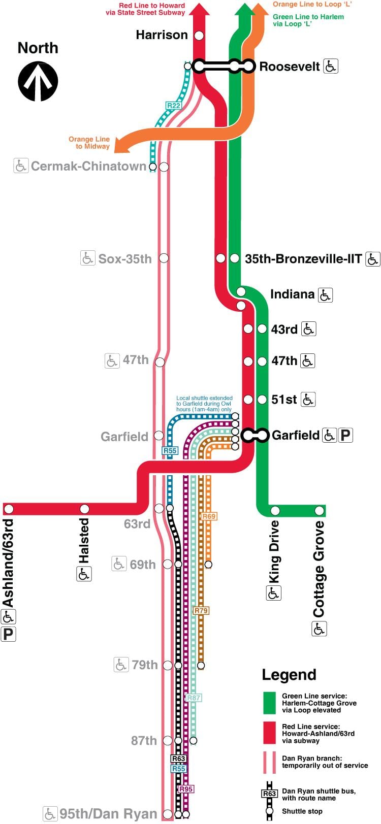 Chicago tunnelbana röd linje karta