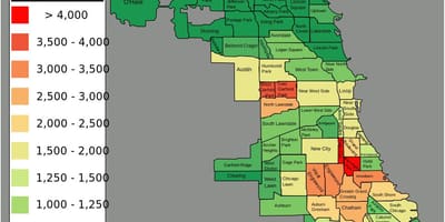Dåliga delarna av Chicago karta